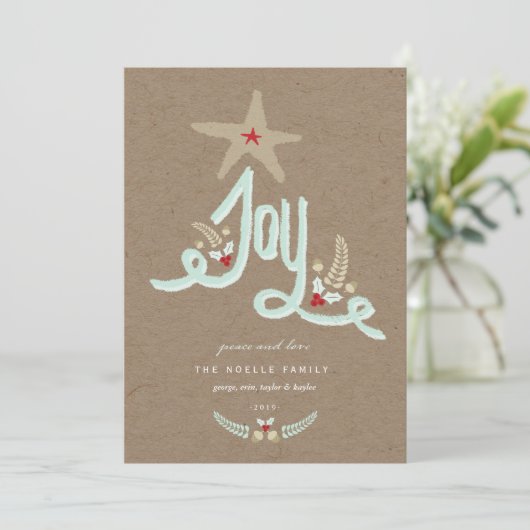 Cartes Pour Fêtes Annuelles Calligraphie de feuillage bleu rustique à main lev (Debout devant)