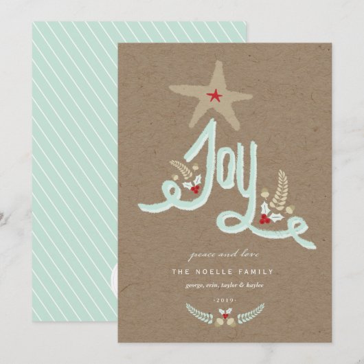 Cartes Pour Fêtes Annuelles Calligraphie de feuillage bleu rustique dessiné à (Devant / Derrière)