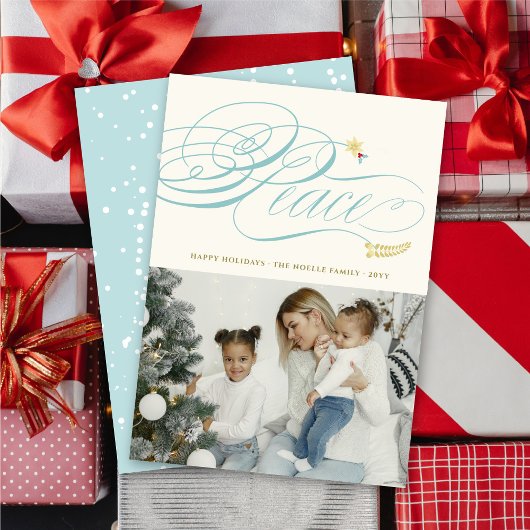 Cartes Pour Fêtes Annuelles Calligraphie de la Paix de Noël Foliage Photo clas