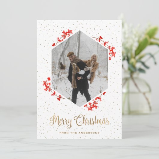 Cartes Pour Fêtes Annuelles Calligraphie des neiges des baies rouges Joyeux No (Debout devant)