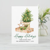 Cartes Pour Fêtes Annuelles Calligraphie Écran d'encre Vert Aquarelle Pines (Debout devant)