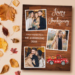 Cartes Pour Fêtes Annuelles Calligraphie embarqué Bande Camion Thankgiving<br><div class="desc">Moderne Fun Calligraphy Script Bon thanksgiving 3 Photo Collage Carte postale de vacances inclut Bande d'embarcation Plaid orange et aquarelle Camion Rouge Vintage avec Citrouilles. Bois rustique.</div>