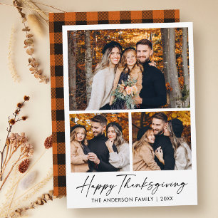 Cartes Pour Fêtes Annuelles Calligraphie Encre 3 Photo Orange Plaid Thanksgivi