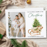 Cartes Pour Fêtes Annuelles Calligraphie Encre Aquarelle Pines Sleigh Photo<br><div class="desc">Design Élégant Calligraphie Stylo Encre Script Minimaliste Aquarelle Pine Arbre et bois Sleigh Photo Carte de vacances - Ayez-vous un joyeux petit Noël</div>