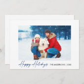 Cartes Pour Fêtes Annuelles Calligraphie encre bleue Script Joyeux vacances ph (Devant / Derrière)