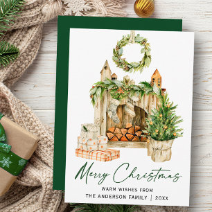 Cartes Pour Fêtes Annuelles Calligraphie Encre Script Aquarelle Pins Coeur