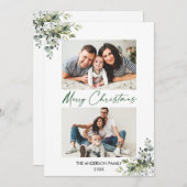 Cartes Pour Fêtes Annuelles Calligraphie Encre Script Christmas Greenery 2 Pho (Devant / Derrière)