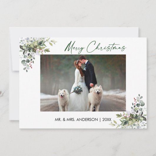 Cartes Pour Fêtes Annuelles Calligraphie Encre Script Couple Berries vertes (Devant)