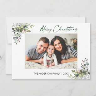 Cartes Pour Fêtes Annuelles Calligraphie Encre Script Noël Berries vertes