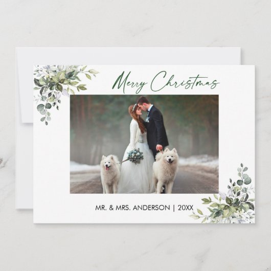 Cartes Pour Fêtes Annuelles Calligraphie Encre Script Noël Vert Couple (Devant)