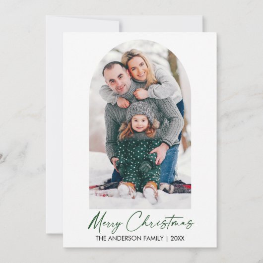 Cartes Pour Fêtes Annuelles Calligraphie Encre Script Photo Arche de Noël Vert (Devant)