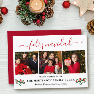 Cartes Pour Fêtes Annuelles Calligraphie Feliz Navidad 3 Photo Red Holly