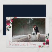 Cartes Pour Fêtes Annuelles CALLIGRAPHIE + FLEURIR | Photo de noces et de fian (Devant / Derrière)