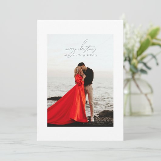 Cartes Pour Fêtes Annuelles calligraphie gris clair cadre photo joyeux noël (Debout devant)