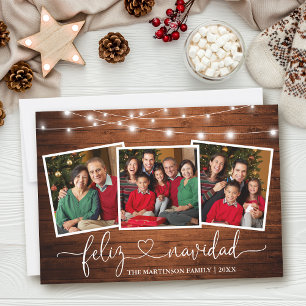 Cartes Pour Fêtes Annuelles Calligraphie Heart Wood Lights Feliz Navidad