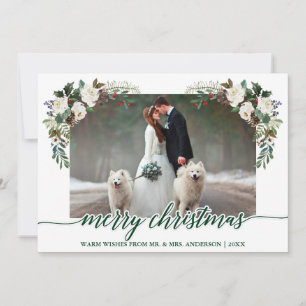 Cartes Pour Fêtes Annuelles Calligraphie Hiver Floral Vert Mariage Photo