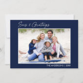 Cartes Pour Fêtes Annuelles Calligraphie Ink Blue Seas et voeux Photo (Devant)