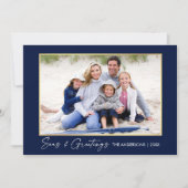 Cartes Pour Fêtes Annuelles Calligraphie Ink Seas et salutations Gold Blue (Devant)