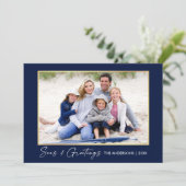 Cartes Pour Fêtes Annuelles Calligraphie Ink Seas et salutations Gold Blue (Debout devant)