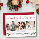 Cartes Pour Fêtes Annuelles Calligraphie Joyeux Noël 3 Photo Red Holly<br><div class="desc">Calligraphie moderne Script 3 Photo Famille Photo Collage Joyeux Noël Carte inclut Aquarelle Noël Fruits de Noël - Script rouge</div>