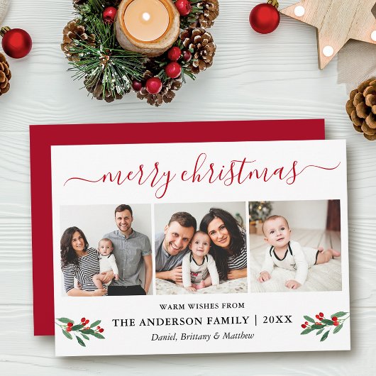Cartes Pour Fêtes Annuelles Calligraphie Joyeux Noël 3 Photo Red Holly