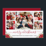 Cartes Pour Fêtes Annuelles Calligraphie Joyeux Noël 5 Photo Poinsettia<br><div class="desc">Script de calligraphie moderne Joyeux Noël 5 Photo Carte de vacances inclut Aquarelle Rouge Poinsettia Floral</div>