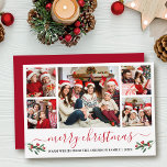 Cartes Pour Fêtes Annuelles Calligraphie Joyeux Noël 5 Photo Red Holly<br><div class="desc">Calligraphie moderne Script 5 Photo Famille Photo Collage Joyeux Noël Carte inclut Aquarelle Noël Fruits de Noël - Script rouge</div>