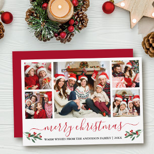 Cartes Pour Fêtes Annuelles Calligraphie Joyeux Noël 5 Photo Red Holly