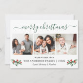 Cartes Pour Fêtes Annuelles Calligraphie Joyeux Noël Holly 3 Photo Vert (Devant)