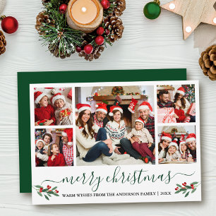 Cartes Pour Fêtes Annuelles Calligraphie Joyeux Noël Holly 5 Photo Vert