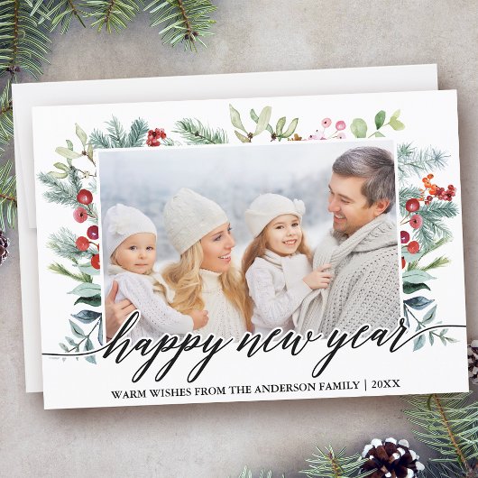 Cartes Pour Fêtes Annuelles Calligraphie Joyeux Nouvel An Végétal d'hiver Phot