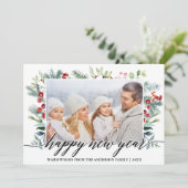 Cartes Pour Fêtes Annuelles Calligraphie Joyeux Nouvel An Végétal d'hiver Phot (Debout devant)