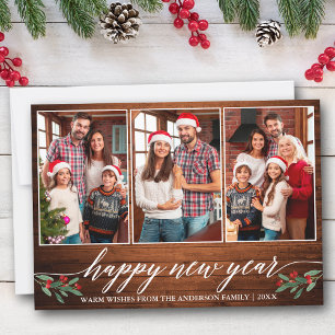 Cartes Pour Fêtes Annuelles Calligraphie moderne 3 Photo Bois Bonne année