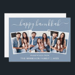 Cartes Pour Fêtes Annuelles Calligraphie moderne 3 Photo Happy Hanoukka Blue<br><div class="desc">Calligraphie moderne tendance Script 3 Photo Famille Photo Collage Happy Hanoukka Card - Dusty Blue</div>