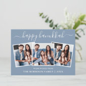 Cartes Pour Fêtes Annuelles Calligraphie moderne 3 Photo Joyeux Hanukkah Bleu  (Debout devant)