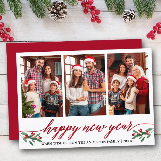 Cartes Pour Fêtes Annuelles Calligraphie moderne 3 Photo Joyeux Nouvel An Roug