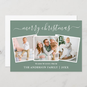 Cartes Pour Fêtes Annuelles Calligraphie moderne 3 Photo Noël Sage Vert