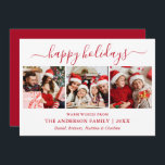 Cartes Pour Fêtes Annuelles Calligraphie moderne 3 Photo Rouge<br><div class="desc">Calligraphie moderne tendance Script 3 Photo Famille Photo Collage Carte Joyeux Vacances - Rouge</div>