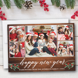 Cartes Pour Fêtes Annuelles Calligraphie moderne 5 Photo Bois Bonne année