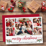 Cartes Pour Fêtes Annuelles Calligraphie moderne 5 Photo Famille Noël Rouge<br><div class="desc">Calligraphie moderne Script 5 Photo Famille Photo Collage Joyeux Noël Carte inclut Aquarelle Noël Fruits de Noël - Script rouge</div>