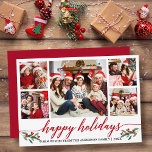 Cartes Pour Fêtes Annuelles Calligraphie moderne 5 Photo Famille Rouge<br><div class="desc">Calligraphie moderne Script 5 Photo Famille Photo Collage Happy Holidays Card inclut Watercolor Christmas Holly Berries - Red Script</div>