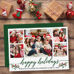 Cartes Pour Fêtes Annuelles Calligraphie moderne 5 Photo Famille verte<br><div class="desc">Calligraphie moderne Script 5 Photo Famille Photo Collage Happy Holidays Card inclut Watercolor Christmas Holly Berries - Green Script</div>