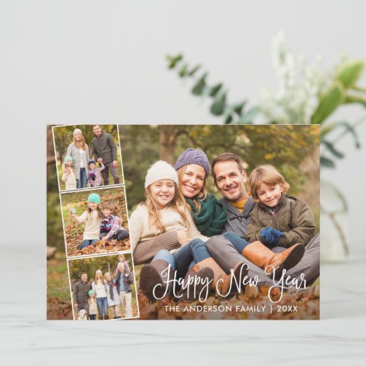 Cartes Pour Fêtes Annuelles Calligraphie moderne amusante Joyeux Nouvel An 4 P (Debout devant)