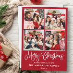 Cartes Pour Fêtes Annuelles Calligraphie moderne amusante Noël 4 Photos Rouge<br><div class="desc">Joyeux Noël 4 Photo Carte de vacances - Rouge</div>