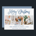 Cartes Pour Fêtes Annuelles Calligraphie moderne amusante Photo Dusty Bleu Noë<br><div class="desc">Joyeux Noël 3 Photo Carte de vacances - Dusty Blue</div>