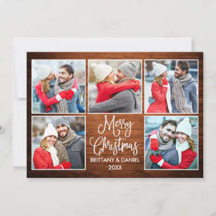 Cartes Pour Fêtes Annuelles Calligraphie moderne Couple 5 Photo Bois de Noël