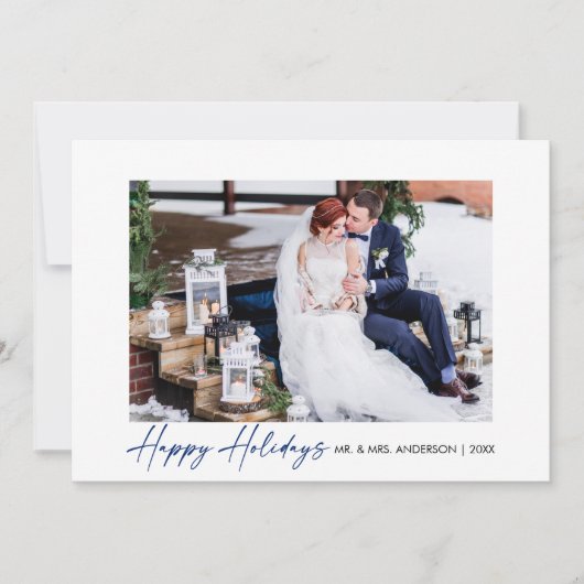 Cartes Pour Fêtes Annuelles Calligraphie moderne encre bleue Script Mariage ph (Devant)