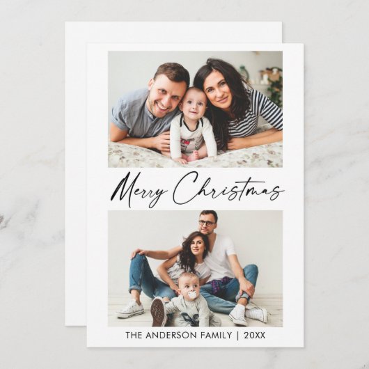 Cartes Pour Fêtes Annuelles Calligraphie moderne Encre Script 2 Photo Noël (Devant / Derrière)