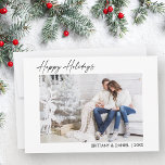 Cartes Pour Fêtes Annuelles Calligraphie moderne Encre Script Couple Photo<br><div class="desc">Moderne minimaliste Élégance Calligraphie encre stylo manuscrit Joyeux Vacances Couple Photo Carte de vacances</div>
