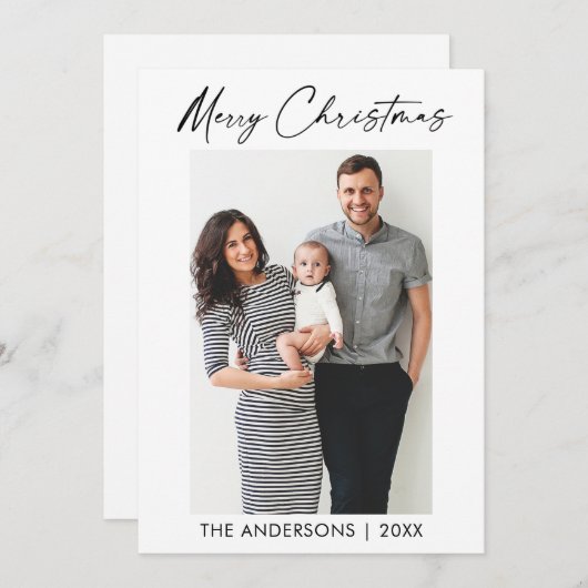 Cartes Pour Fêtes Annuelles Calligraphie moderne Encre Script Photo Noël (Devant / Derrière)